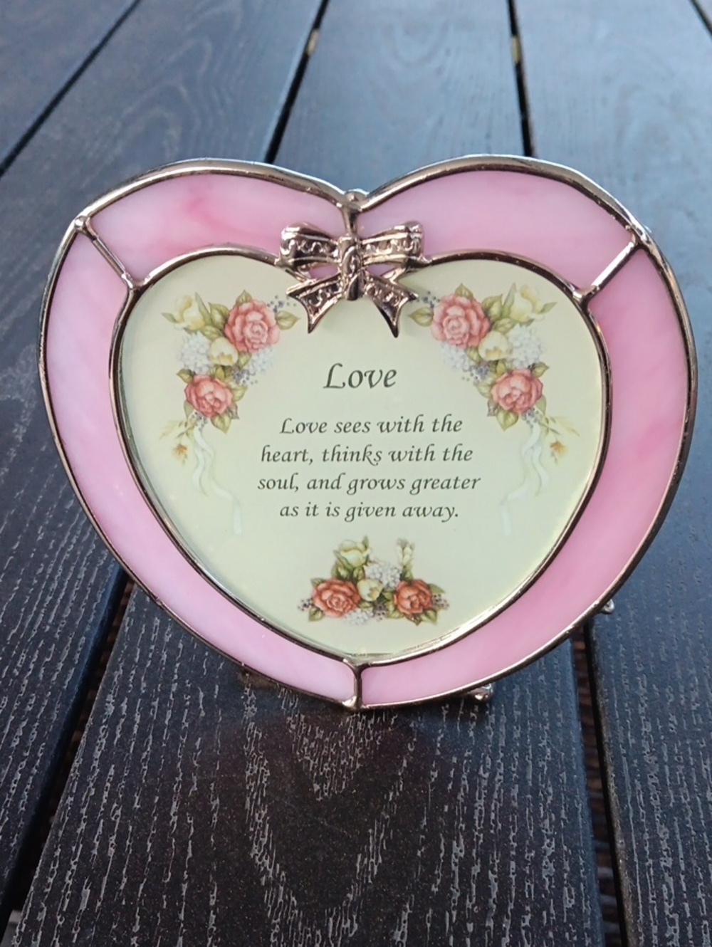 Heart-Shaped Pink Stained Glass Love Plaque